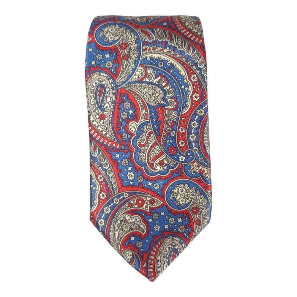 Etienne Aigner Mens Silk Neck Tie Paisley Red Blue Tan